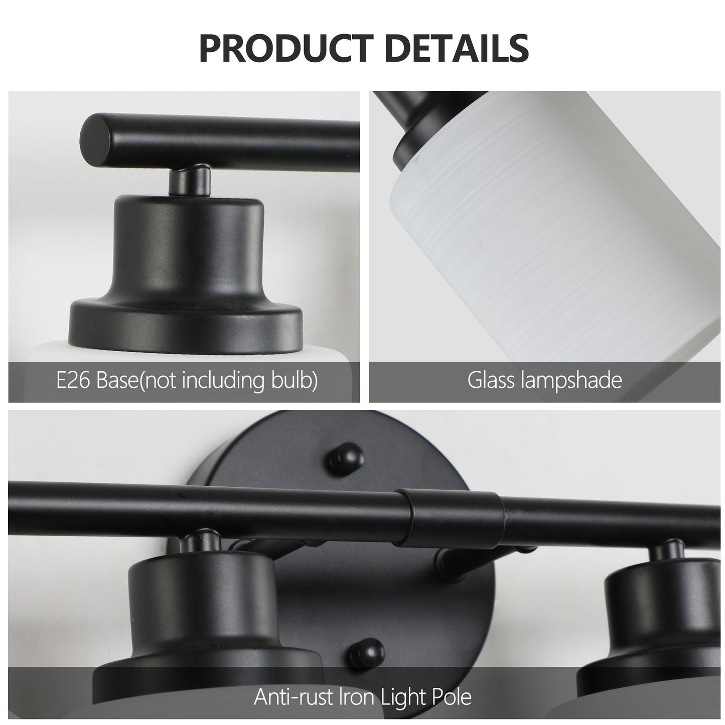 31" Modern 5-Light Vanity Bathroom Mirror Light, Frosted White Glass with Black Iron Frame, Contemporary Wall Sconce for Bedroom, Bathroom, and Dressing Room (Bulb Not Included) - Renee Lane Company