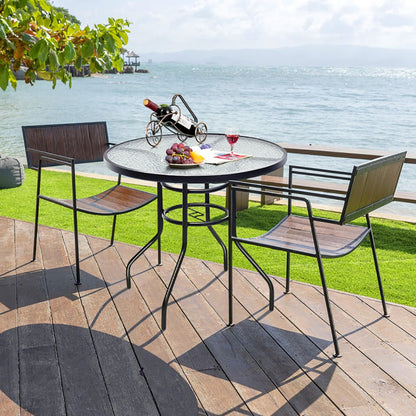 32 Inch Patio Tempered Glass Steel Frame Round Table with Convenient Umbrella Hole - Renee Lane Company
