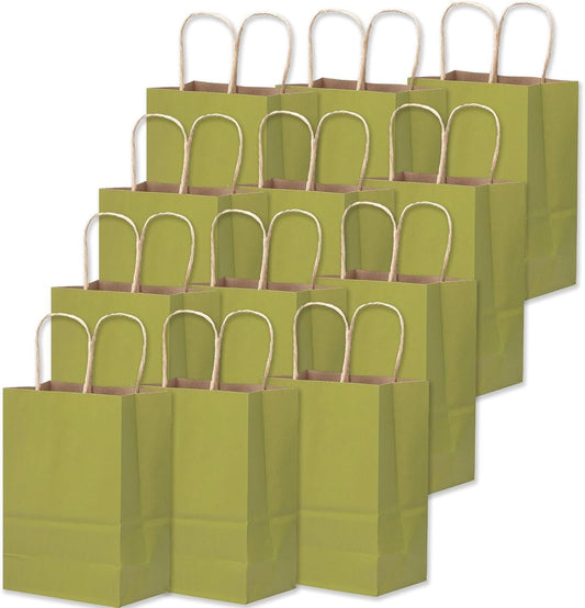 32-Packs Forest Green Paper Gift Bags with Handles Bulk 7.6"x4.75"x10.5" Medium Size Gift Bags Multiple Uses - Renee Lane Company