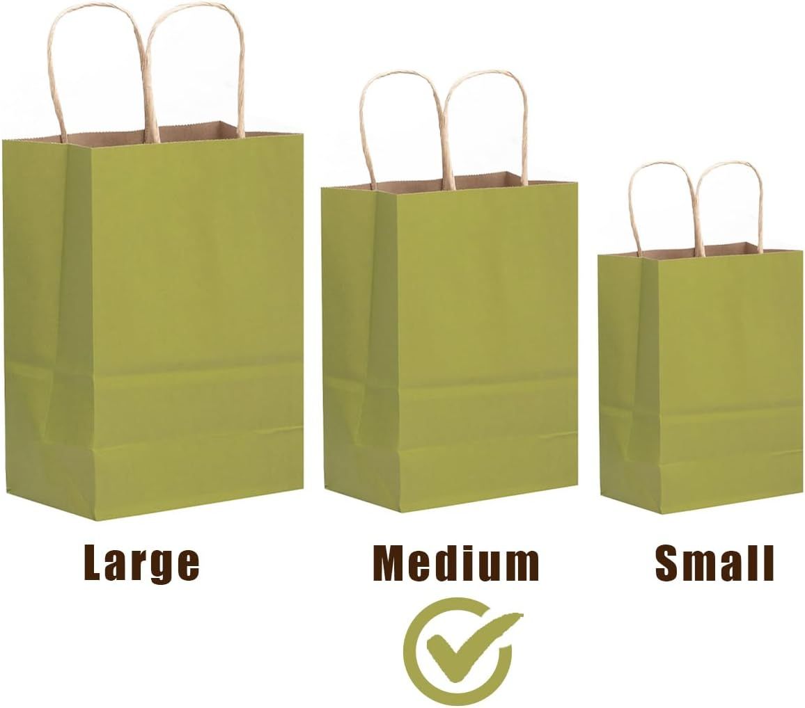 32-Packs Forest Green Paper Gift Bags with Handles Bulk 7.6"x4.75"x10.5" Medium Size Gift Bags Multiple Uses - Renee Lane Company