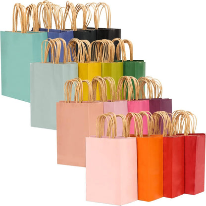 32-Packs Paper Bags with Handles Bulk 7.6"x4.75"x10.5" Medium Gift Bags 16 Different Senior Color Bags Multiple Uses - Renee Lane Company