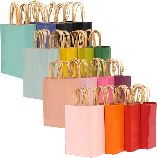 32-Packs Paper Bags with Handles Bulk 7.6"x4.75"x10.5" Medium Gift Bags 16 Different Senior Color Bags Multiple Uses - Renee Lane Company