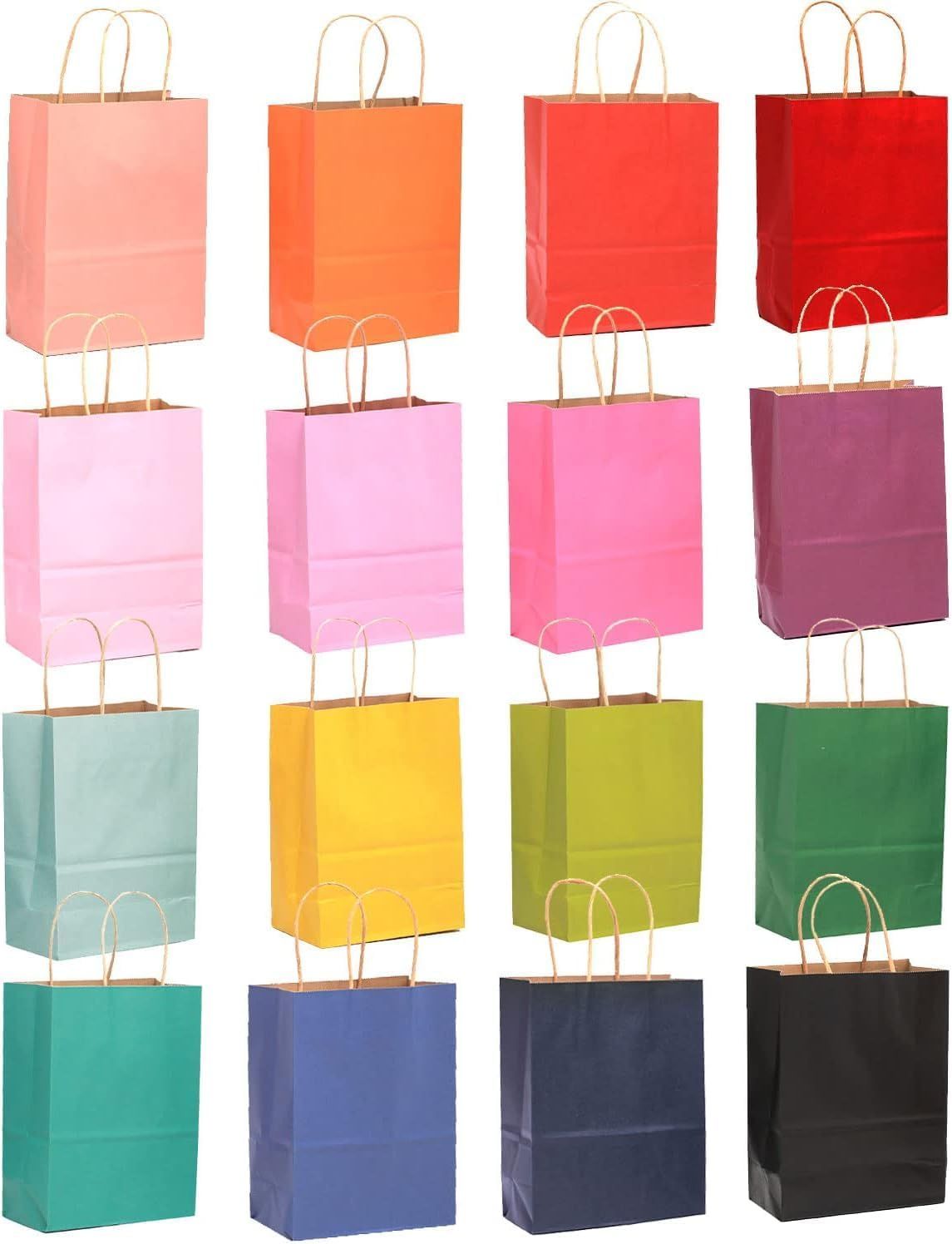 32-Packs Paper Bags with Handles Bulk 7.6"x4.75"x10.5" Medium Gift Bags 16 Different Senior Color Bags Multiple Uses - Renee Lane Company