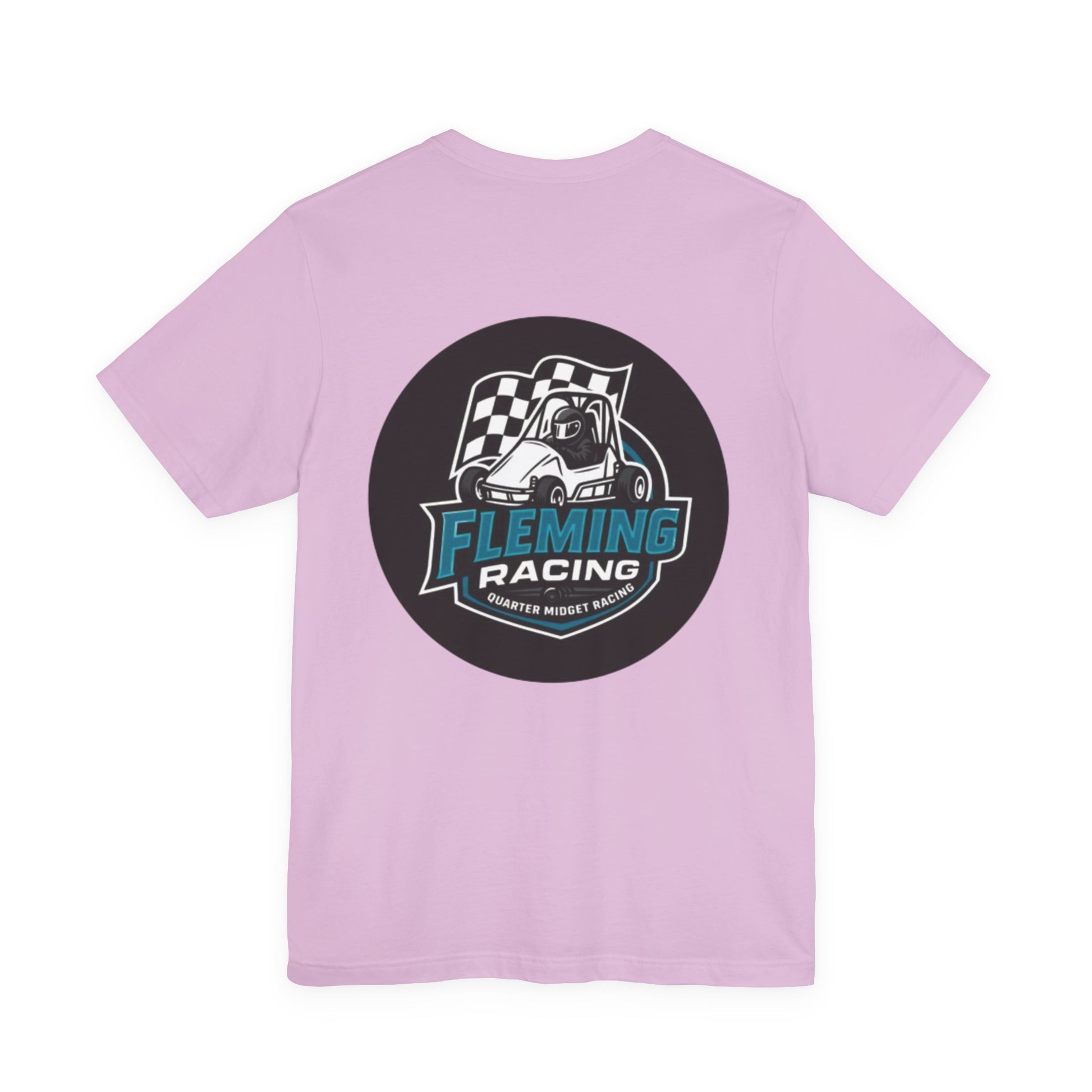 Light pink racing logo T-shirt with large circular chest emblem