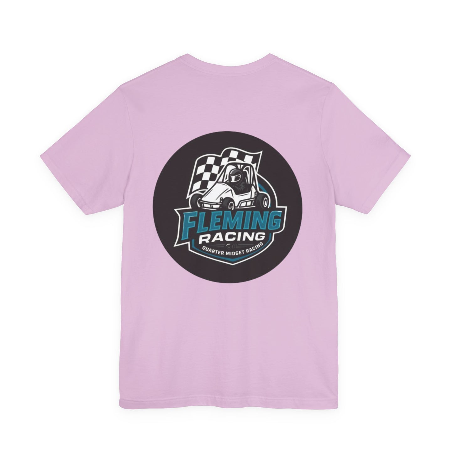 Light pink crewneck T-shirt with Fleming Racing car emblem