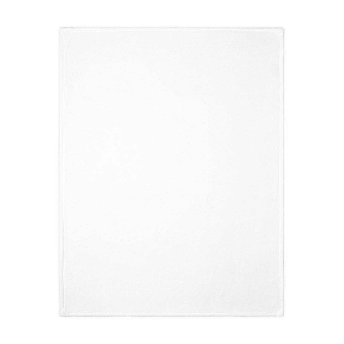 White velveteen throw blanket with clean, minimal stitched border