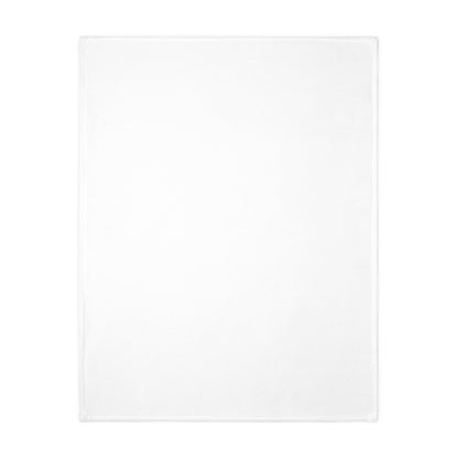 White velveteen throw blanket with clean, minimal stitched border