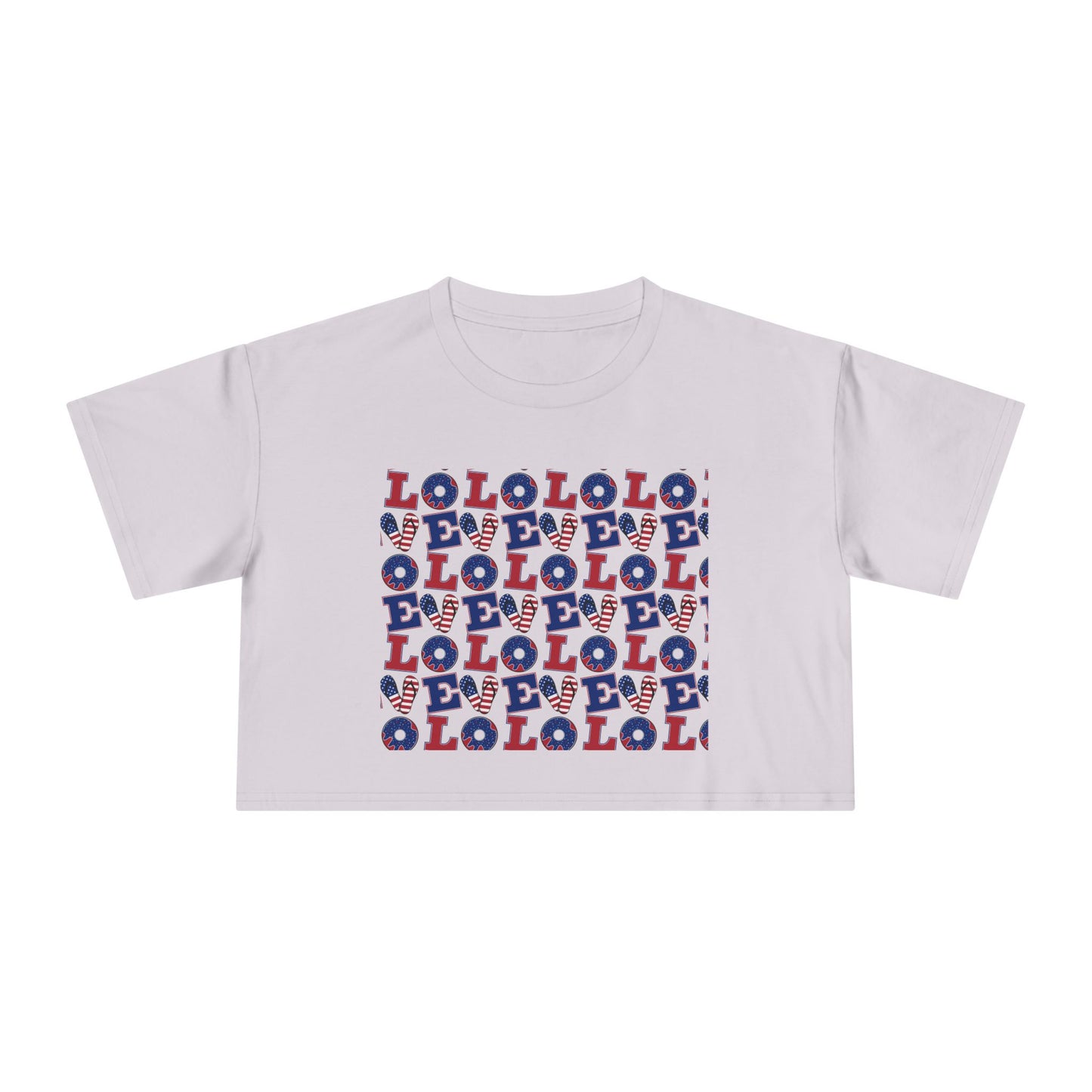 Crop graphic tee, white with multicolor LOLO print at center front