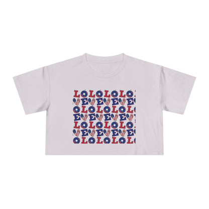 Crop graphic tee, white with multicolor LOLO print at center front