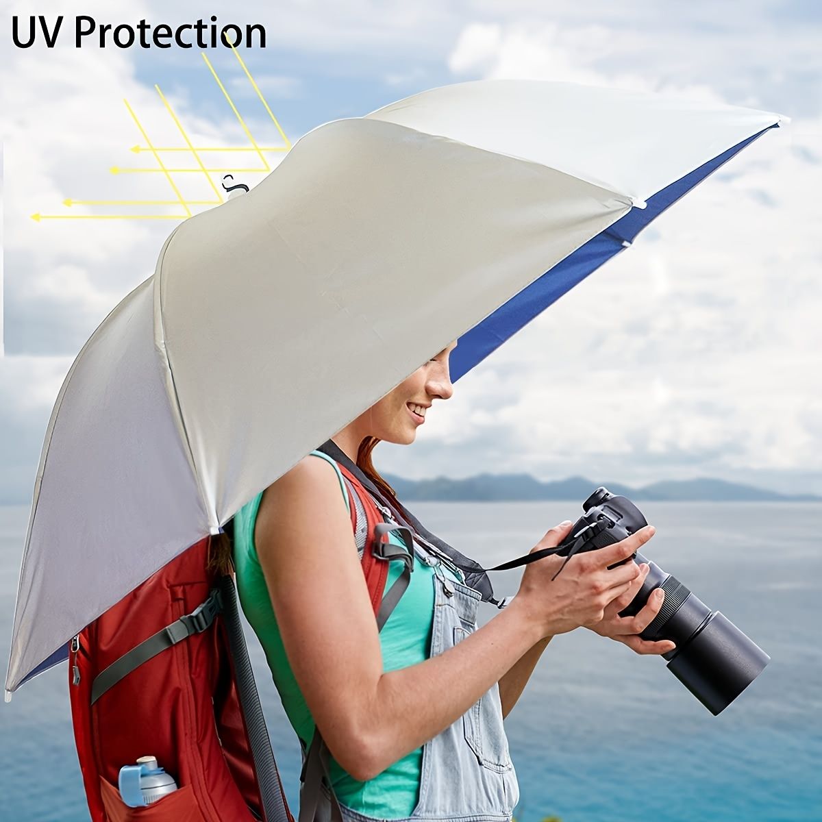 35 Inch Hands Free Foldable Anti UV Adjustable Umbrella Cap Suitable For Fishing Golf Camping Beach Gardening Sun Shade Outdoor - Renee Lane Company