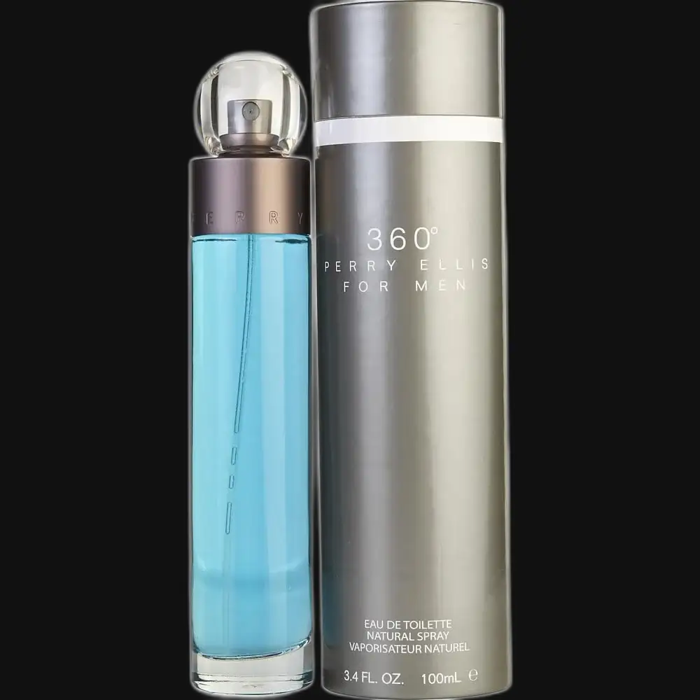Men's eau de toilette spray bottle set: tall silver canister and smaller blue bottle