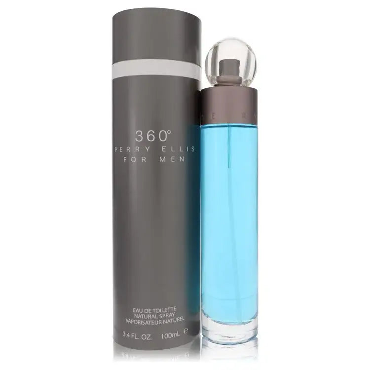 Men's eau de toilette spray bottle set: tall gray canister and smaller blue bottle