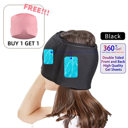360° Migraine Relief Gel Hat - Hot Cold Therapy Pain Mask for Instant Relief & Pressure Release with Eye Masks Included - Renee Lane Company
