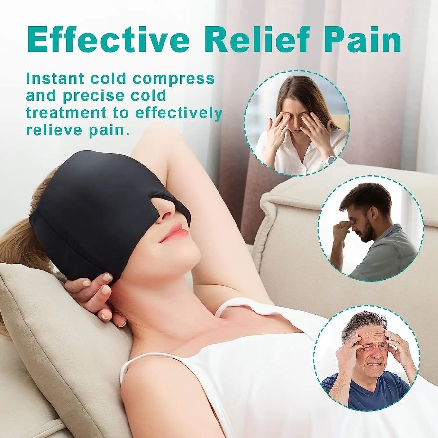 360° Migraine Relief Gel Hat - Hot Cold Therapy Pain Mask for Instant Relief & Pressure Release with Eye Masks Included - Renee Lane Company