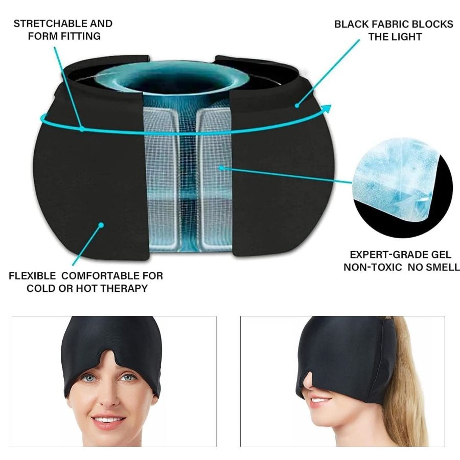 360° Migraine Relief Gel Hat - Hot Cold Therapy Pain Mask for Instant Relief & Pressure Release with Eye Masks Included - Renee Lane Company