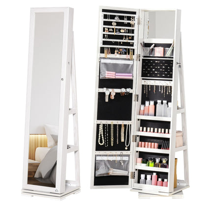 360 Swivel Jewelry Cabinet with Full Length Mirror Lockable Organizer White - Renee Lane Company