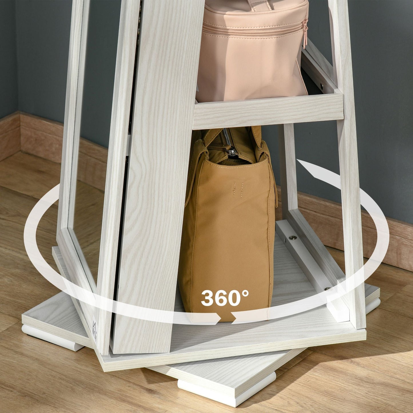 360 Swivel Jewelry Cabinet with Full Length Mirror Lockable Organizer White - Renee Lane Company
