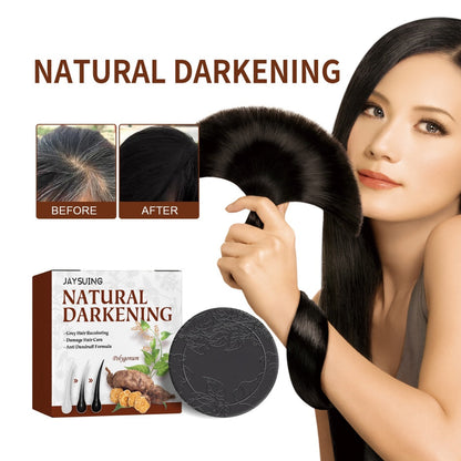 Darkening shampoo bar with Natural Darkening box and round black soap bar