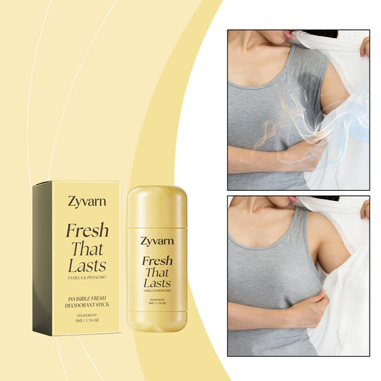 Zyvarn deodorant stick and Fresh That Lasts deodorant box on light background