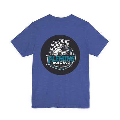 Navy racing logo T-shirt with large circular chest emblem