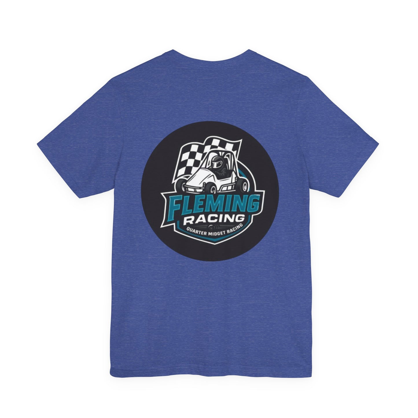 Navy racing logo T-shirt with Fleming Racing car emblem