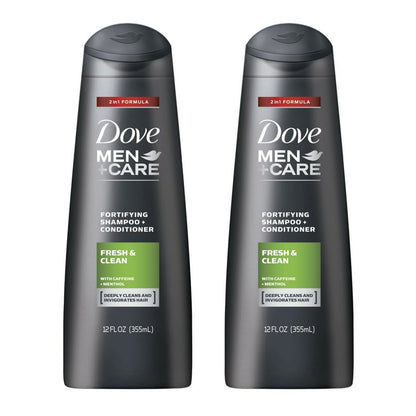 Dove Men+Care Fortifying 2 in 1 Shampoo and Conditioner Fresh and Clean for Normal to Oily Hair with Caffeine and Menthol to Help Strengthen & Nourish Hair 12 fl oz Pack of 2