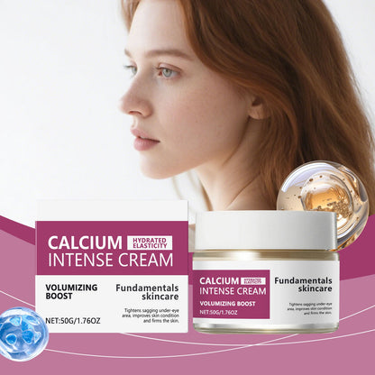 Moisturizing cream jar with gold lid and matching box beside a model in profile.