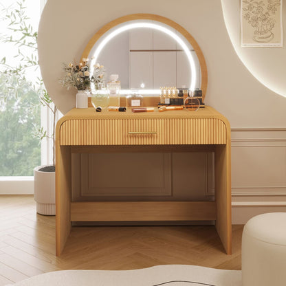 39" Makeup Vanity Table with Mirror Touch Screen Lighted Mirror, Dressing Table with Drawer for Bedroom, Natural - Renee Lane Company