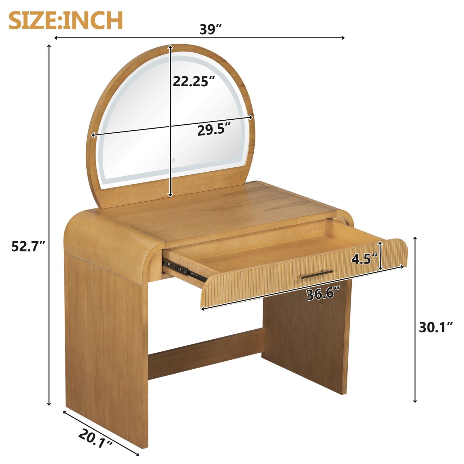 39" Makeup Vanity Table with Mirror Touch Screen Lighted Mirror, Dressing Table with Drawer for Bedroom, Natural - Renee Lane Company