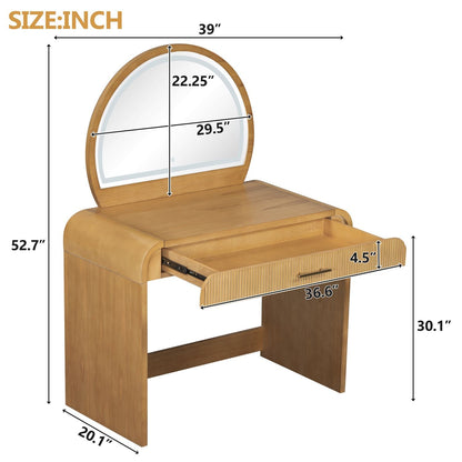 39" Makeup Vanity Table with Mirror Touch Screen Lighted Mirror, Dressing Table with Drawer for Bedroom, Natural - Renee Lane Company