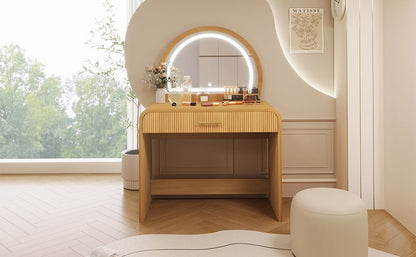 39" Makeup Vanity Table with Mirror Touch Screen Lighted Mirror, Dressing Table with Drawer for Bedroom, Natural - Renee Lane Company