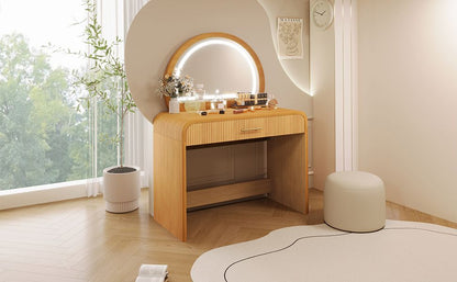 39" Makeup Vanity Table with Mirror Touch Screen Lighted Mirror, Dressing Table with Drawer for Bedroom, Natural - Renee Lane Company