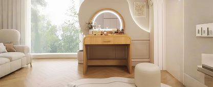 39" Makeup Vanity Table with Mirror Touch Screen Lighted Mirror, Dressing Table with Drawer for Bedroom, Natural - Renee Lane Company