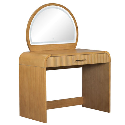39" Makeup Vanity Table with Mirror Touch Screen Lighted Mirror, Dressing Table with Drawer for Bedroom, Natural - Renee Lane Company