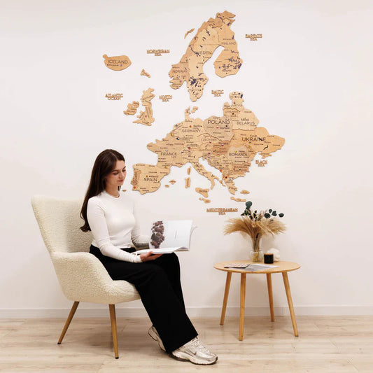 3D Europe Wooden Map Gold - Renee Lane Company