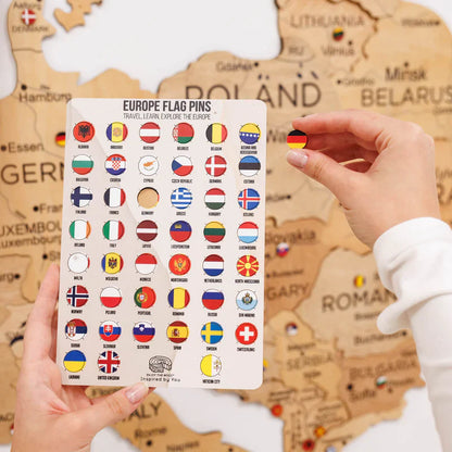 Europe flag pins card with multiple country flag icons