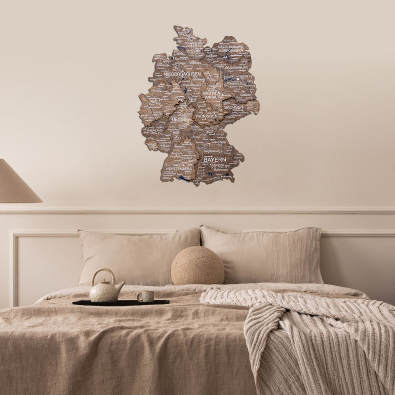 3D Germany Wooden Map Dark Walnut - Renee Lane Company