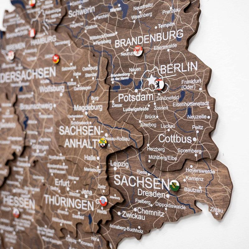 3D Germany Wooden Map Dark Walnut - Renee Lane Company