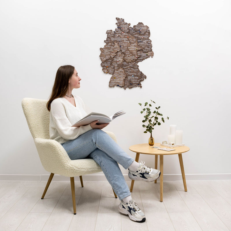 3D Germany Wooden Map Dark Walnut - Renee Lane Company