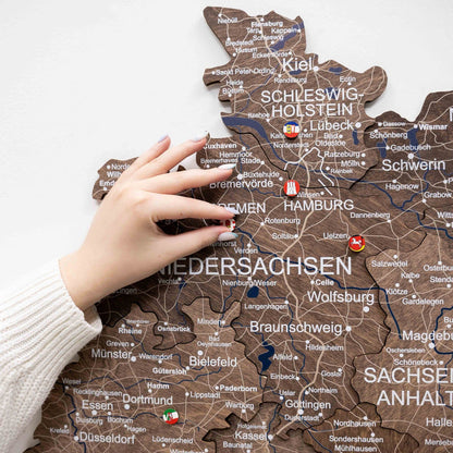 3D Germany Wooden Map Dark Walnut - Renee Lane Company