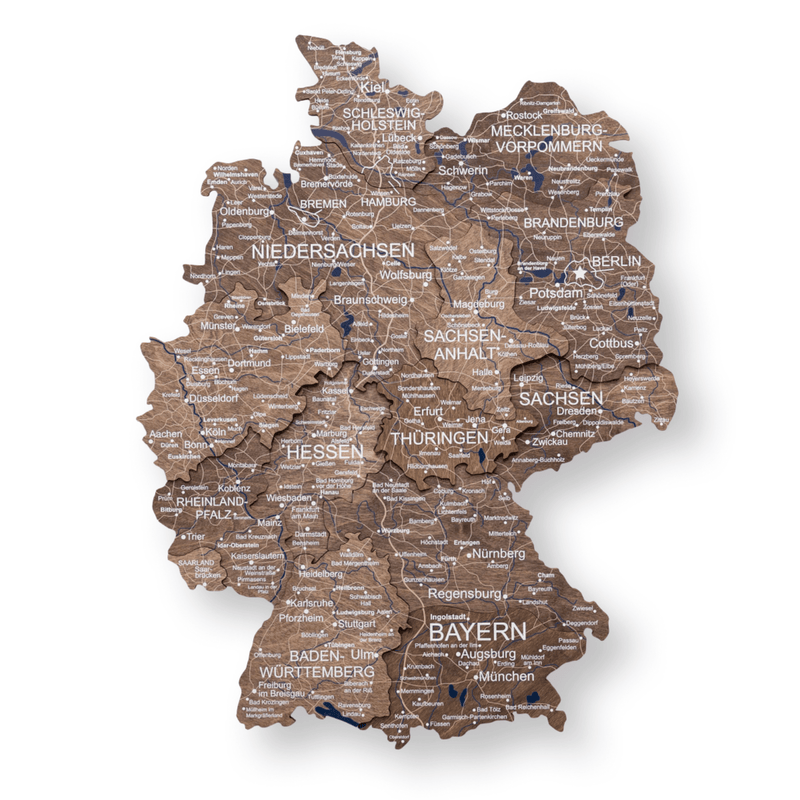 3D Germany Wooden Map Dark Walnut - Renee Lane Company