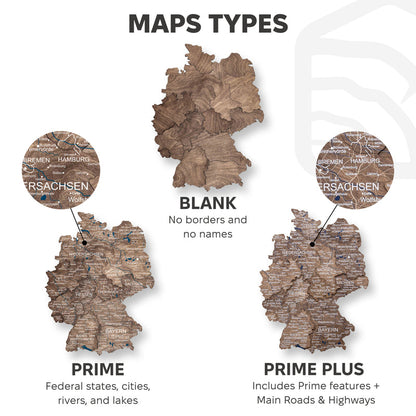 3D Germany Wooden Map Dark Walnut - Renee Lane Company