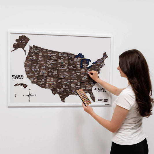 3D Wooden USA Map on Board Dark Walnut - Renee Lane Company
