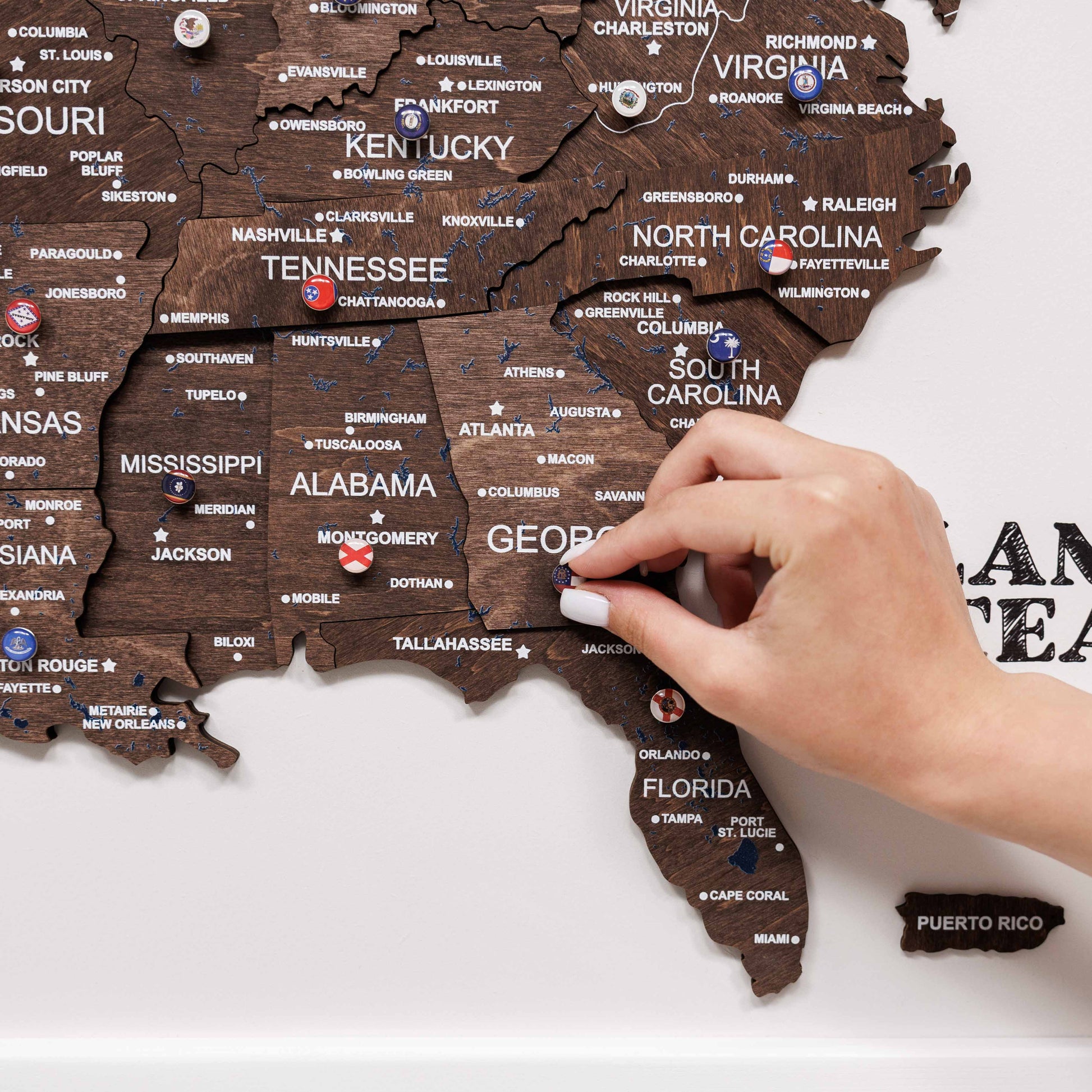 3D Wooden USA Map on Board Dark Walnut - Renee Lane Company