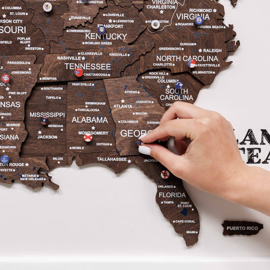 3D Wooden USA Map on Board Dark Walnut - Renee Lane Company