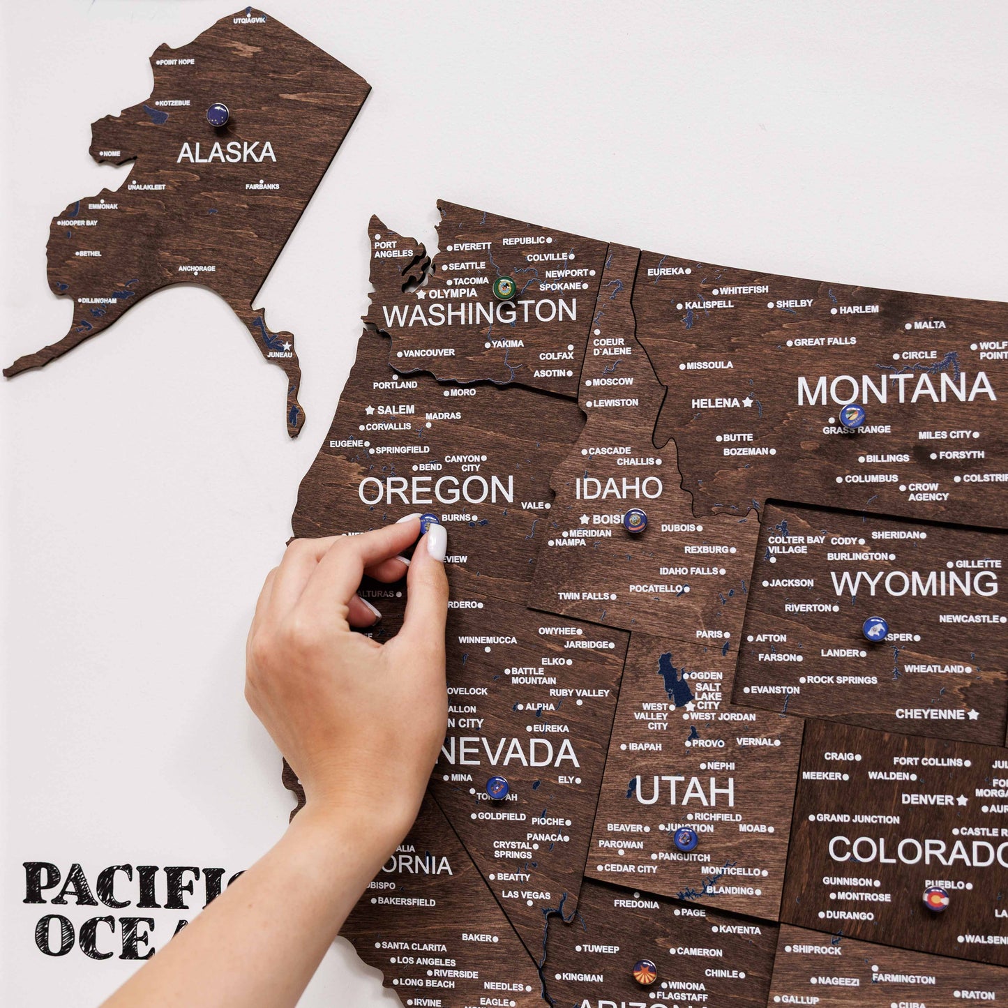 3D Wooden USA Map on Board Dark Walnut - Renee Lane Company