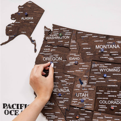 3D Wooden USA Map on Board Dark Walnut - Renee Lane Company