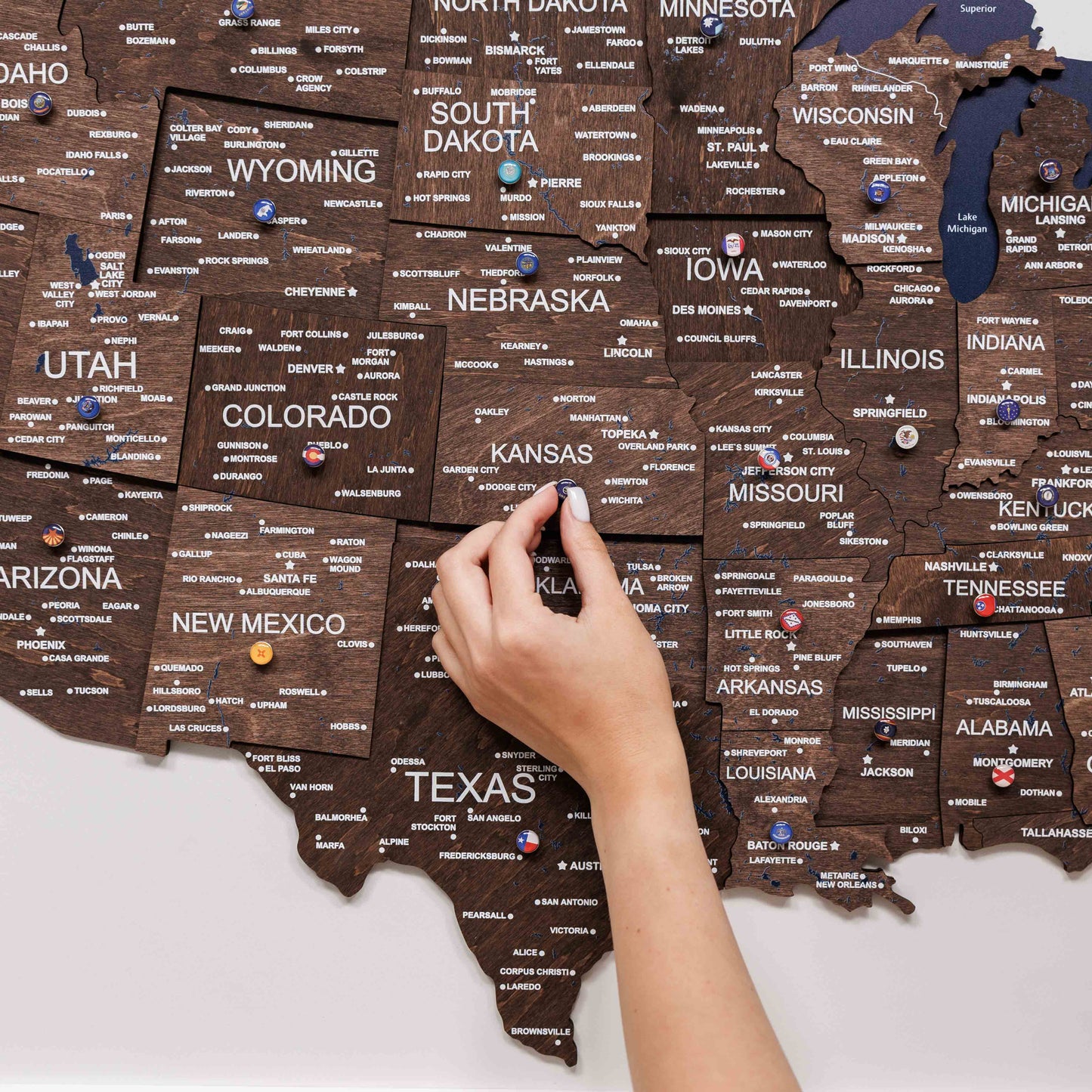 3D Wooden USA Map on Board Dark Walnut - Renee Lane Company