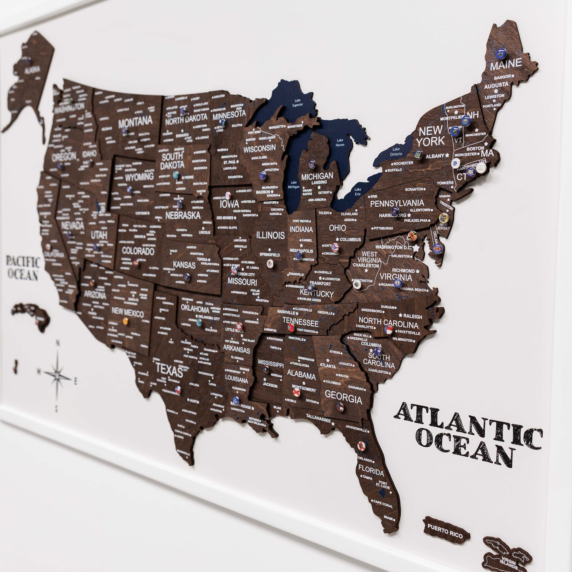 3D Wooden USA Map on Board Dark Walnut - Renee Lane Company