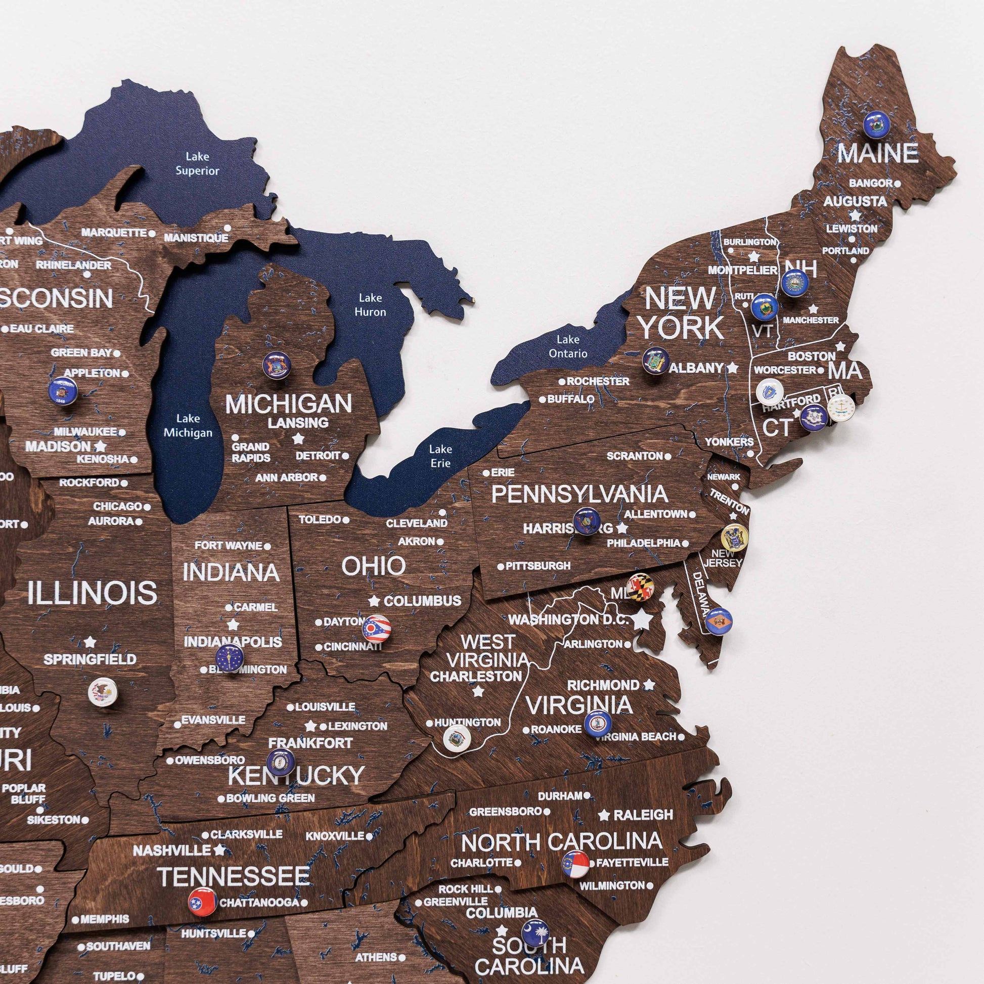 3D Wooden USA Map on Board Dark Walnut - Renee Lane Company